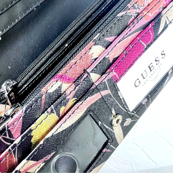 GUESS Floral Tote Large Shoulder Handbag Black Multicolor with wallet NWT - Picture 12 of 13